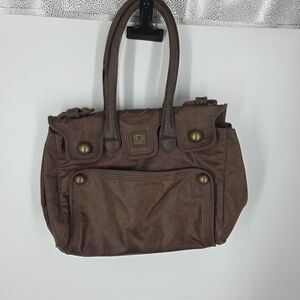 SISLEY Italy Vintage Brown Leather Satchel Bag Grained Leather Boho Tote
